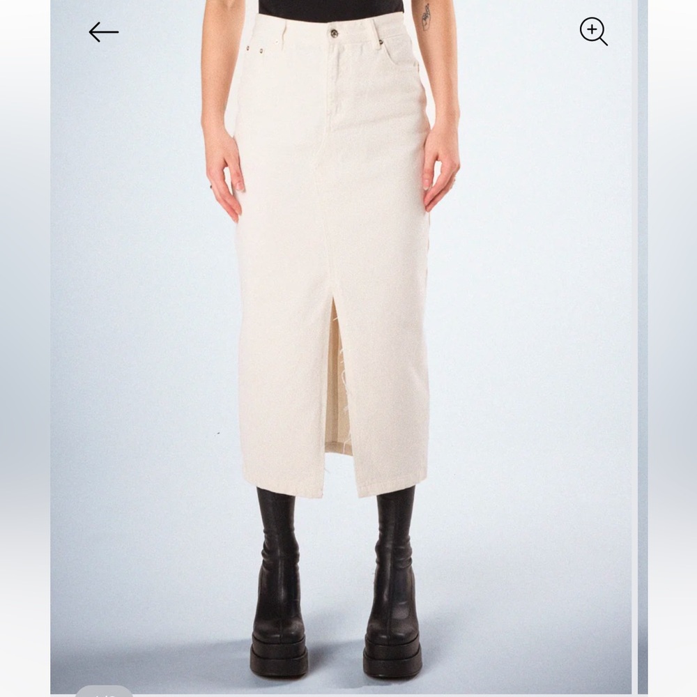 White Denim Maxi Skirt with Front Slit
